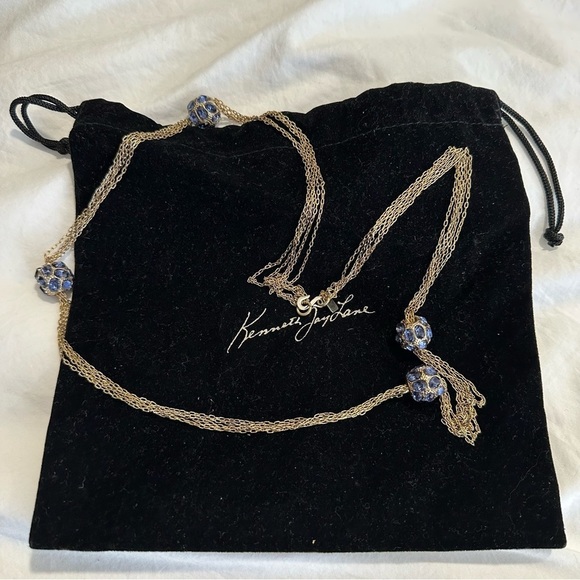 KENNETH JAY LANE SIGNED NECKLACE WITH BLUE CRYSTALS and POUCH - Picture 1 of 11